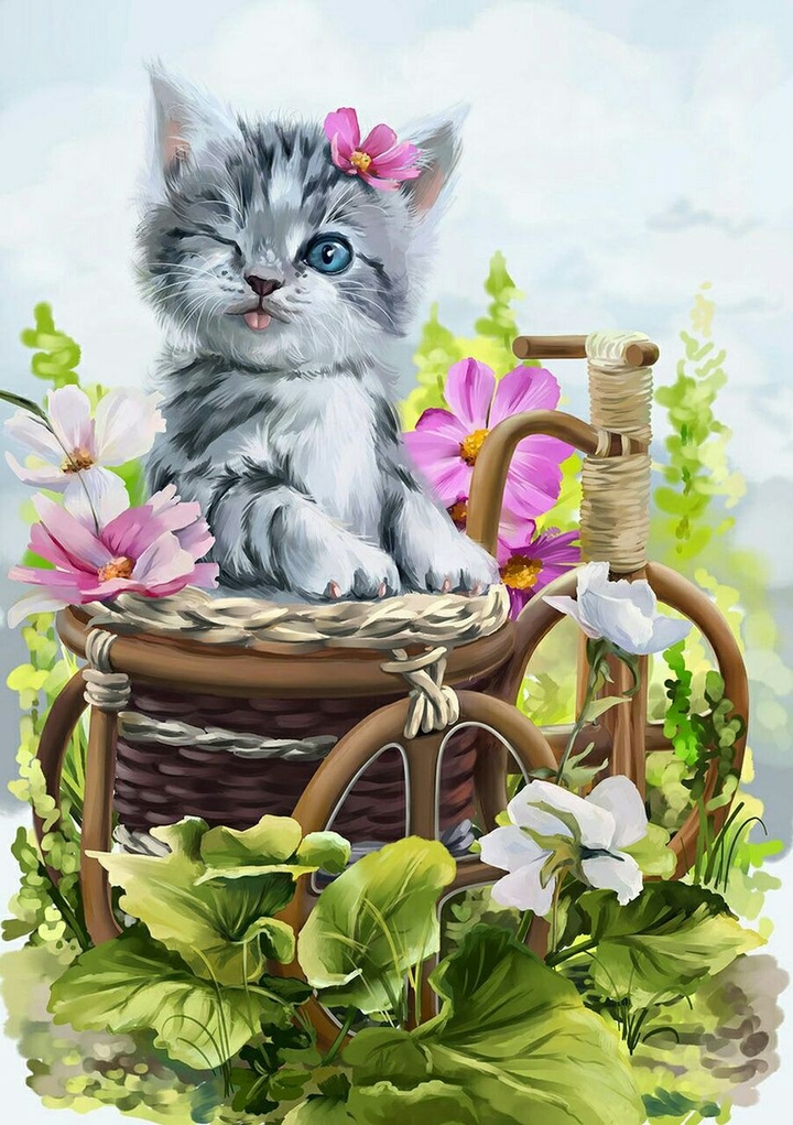 cute cat in flowers nature