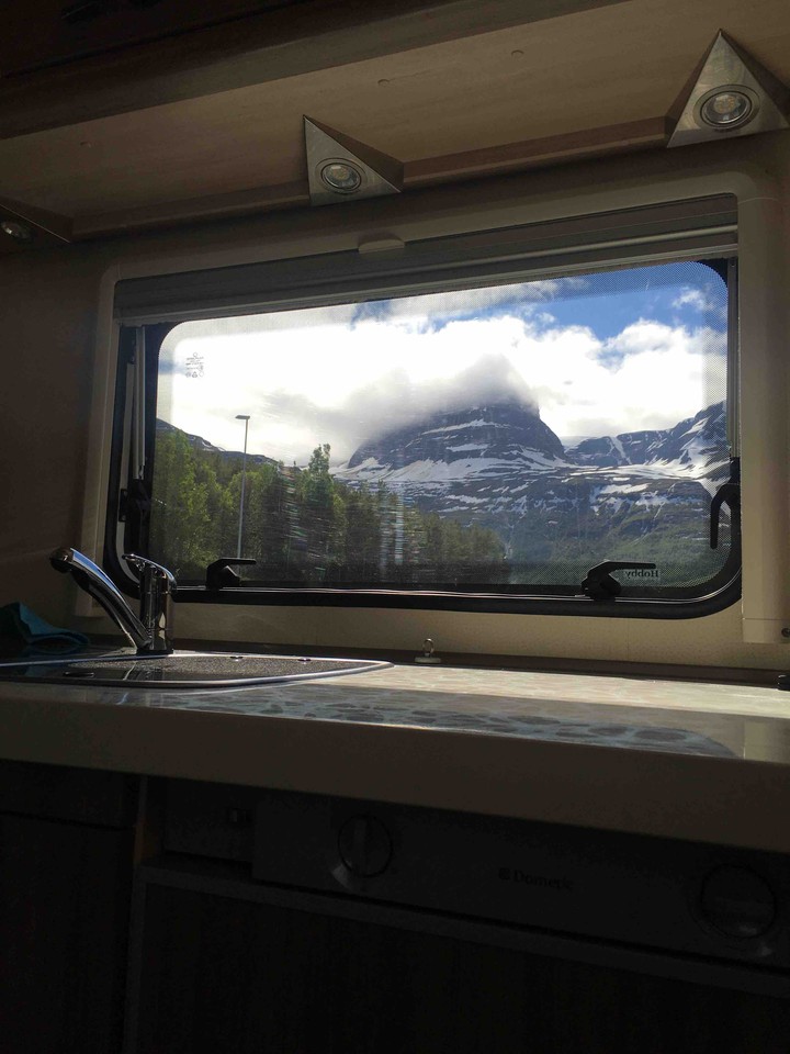 mountain view from a campervan