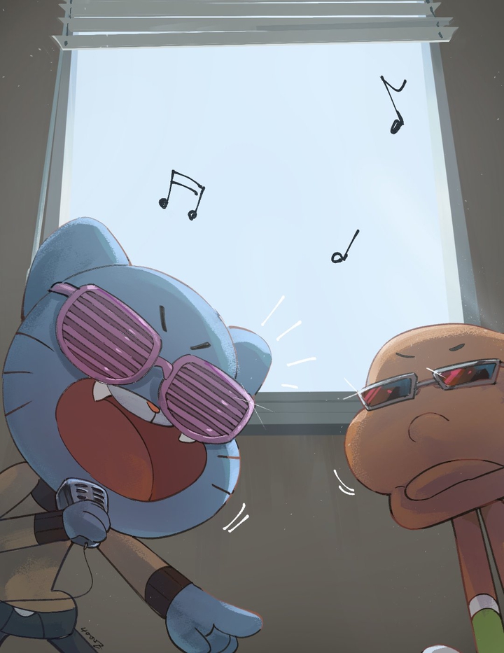 Gumball and Darwin Singing Wallpaper