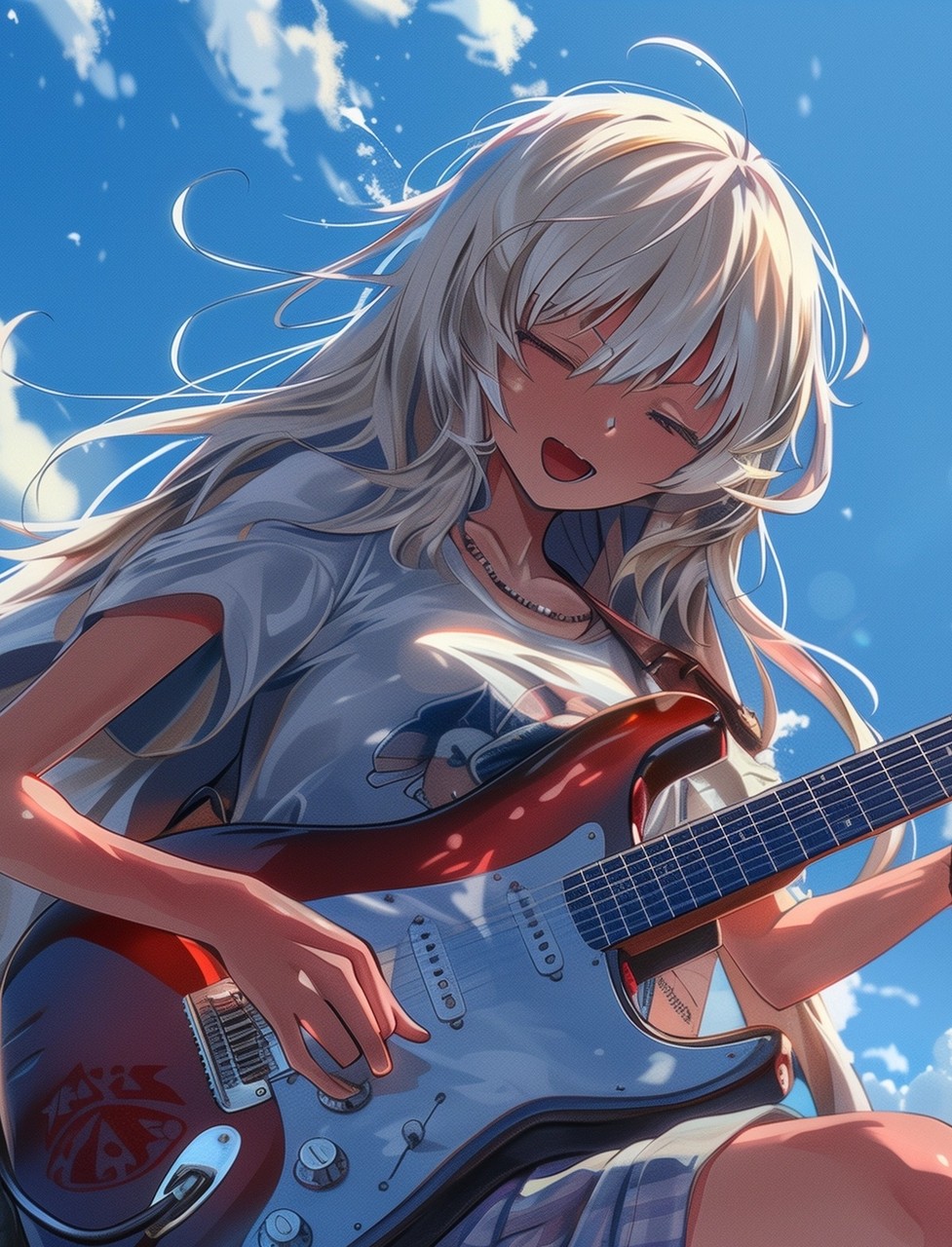 Girl anime playing guitar