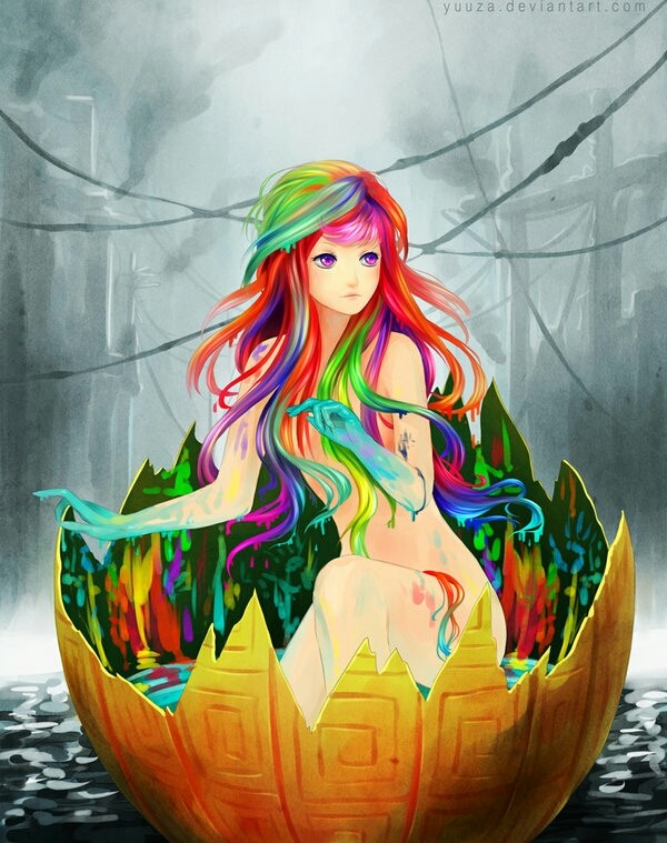 a girl with colourful hair