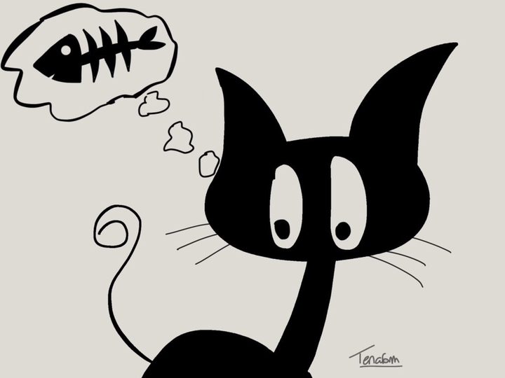 Chat pensant à un poisson (2)