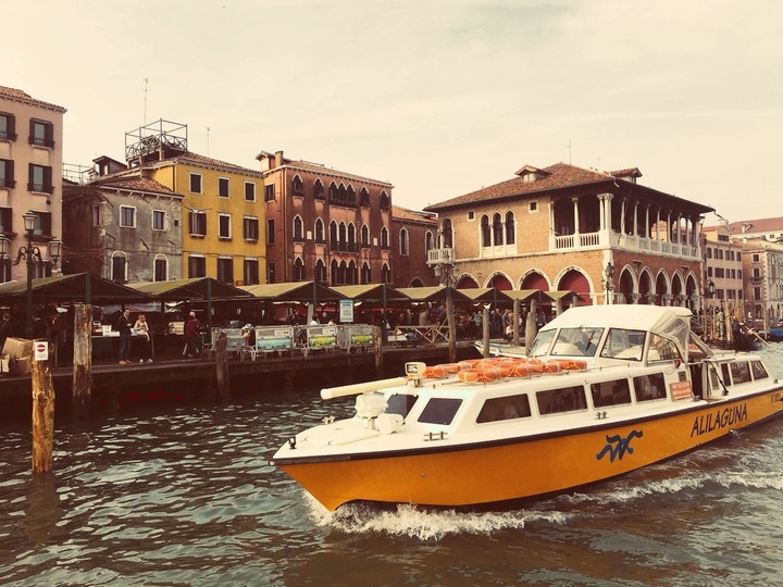 City and boat.