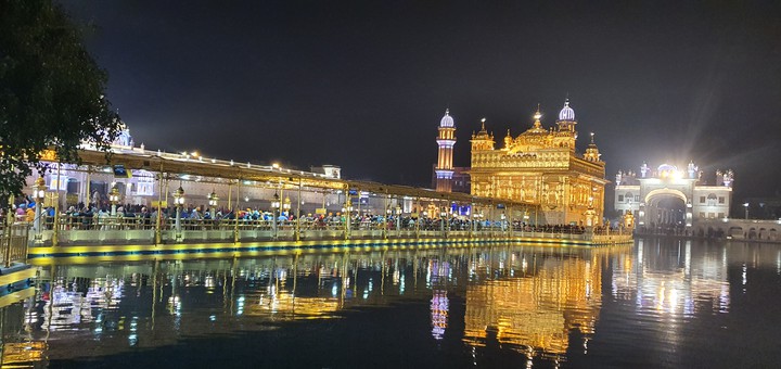 Harmandir Saheb - The Golden Temple by night.