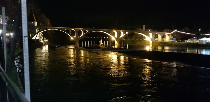 Lighted train bridge in Bremgarten