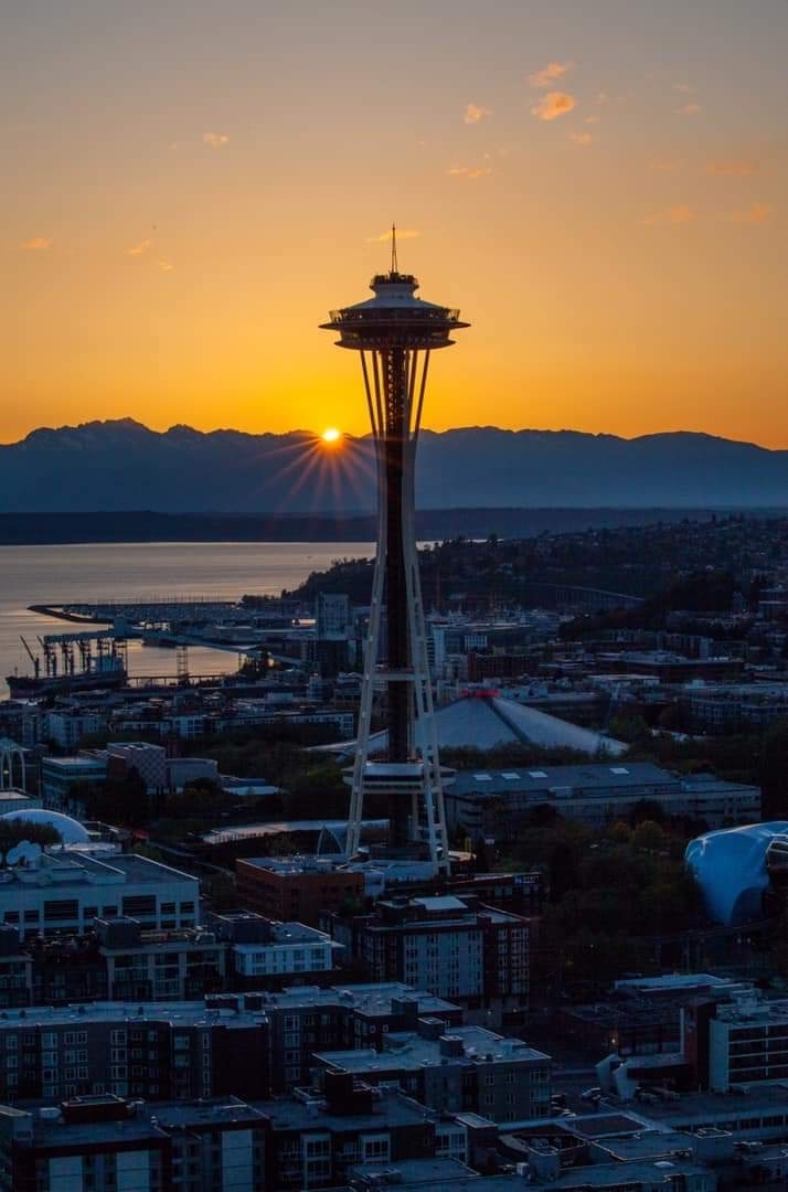 The Seattle space needle in sunset