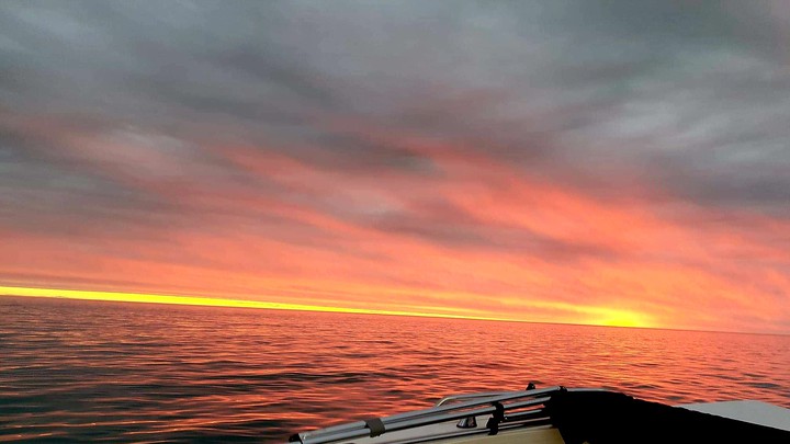 red sky over the ocean