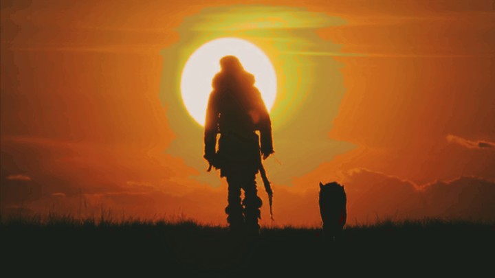 sun dog and standing