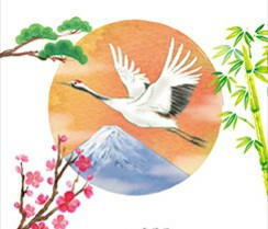 Crane and Mt Fuji