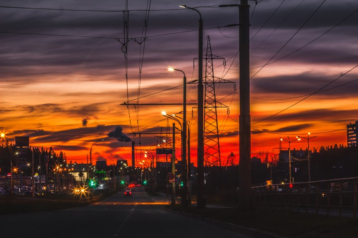 закат в городе
