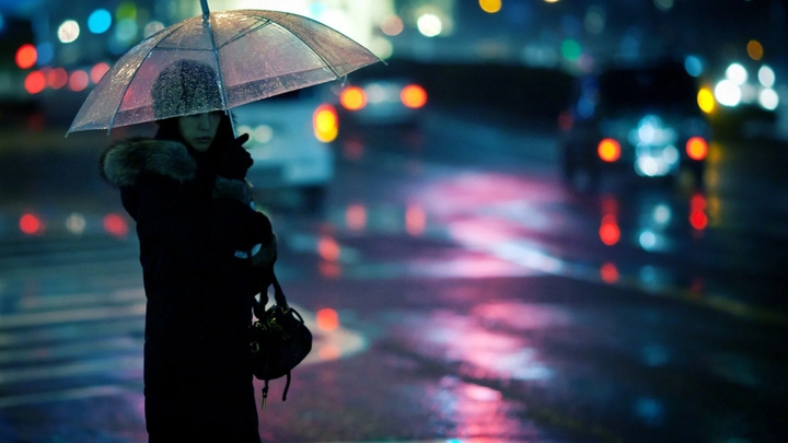 Alone Girl With A Umbrella.