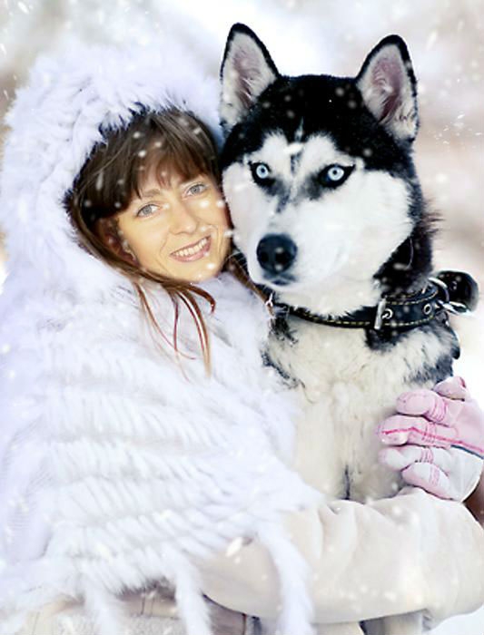 #winter #girl #beatiful #dog