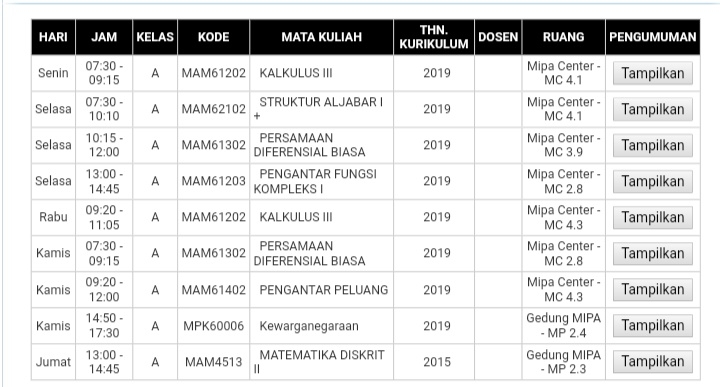 Jadwal Ganjil 2019