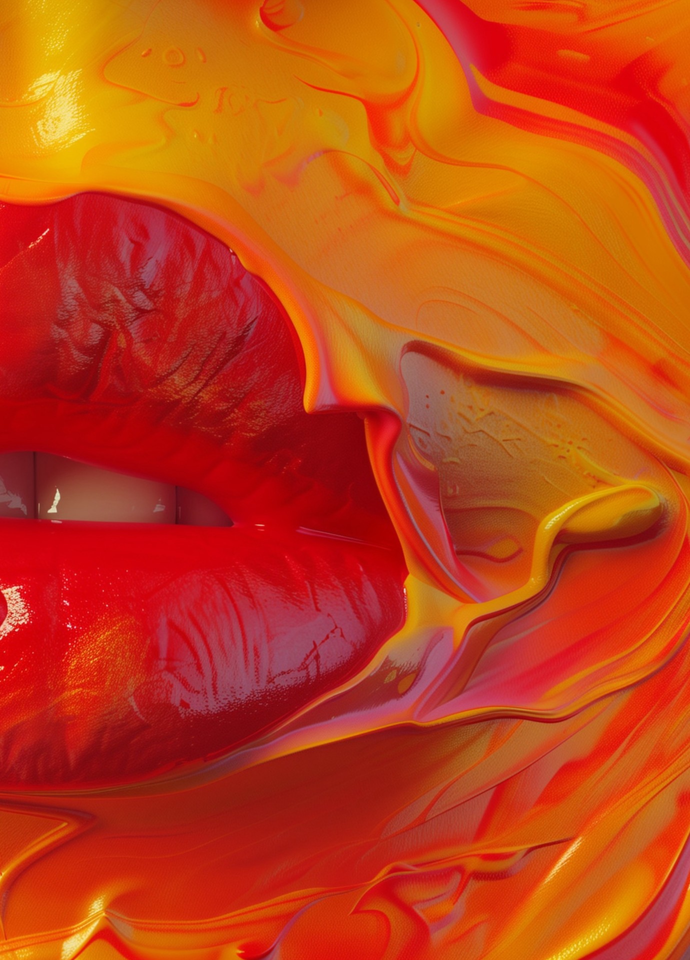 lips emerging through liquid glossy texture wallpaper background
