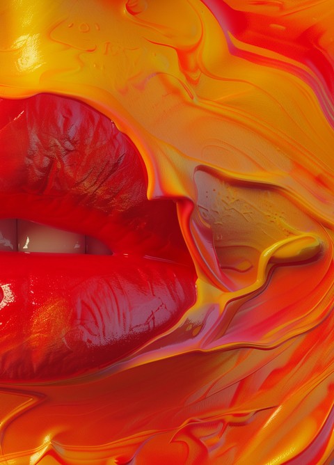 lips emerging through liquid glossy texture wallpaper background