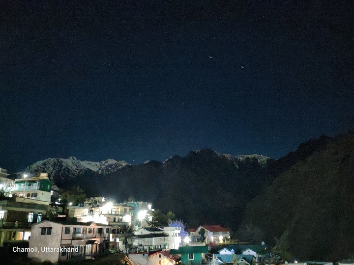 snow mountain in night