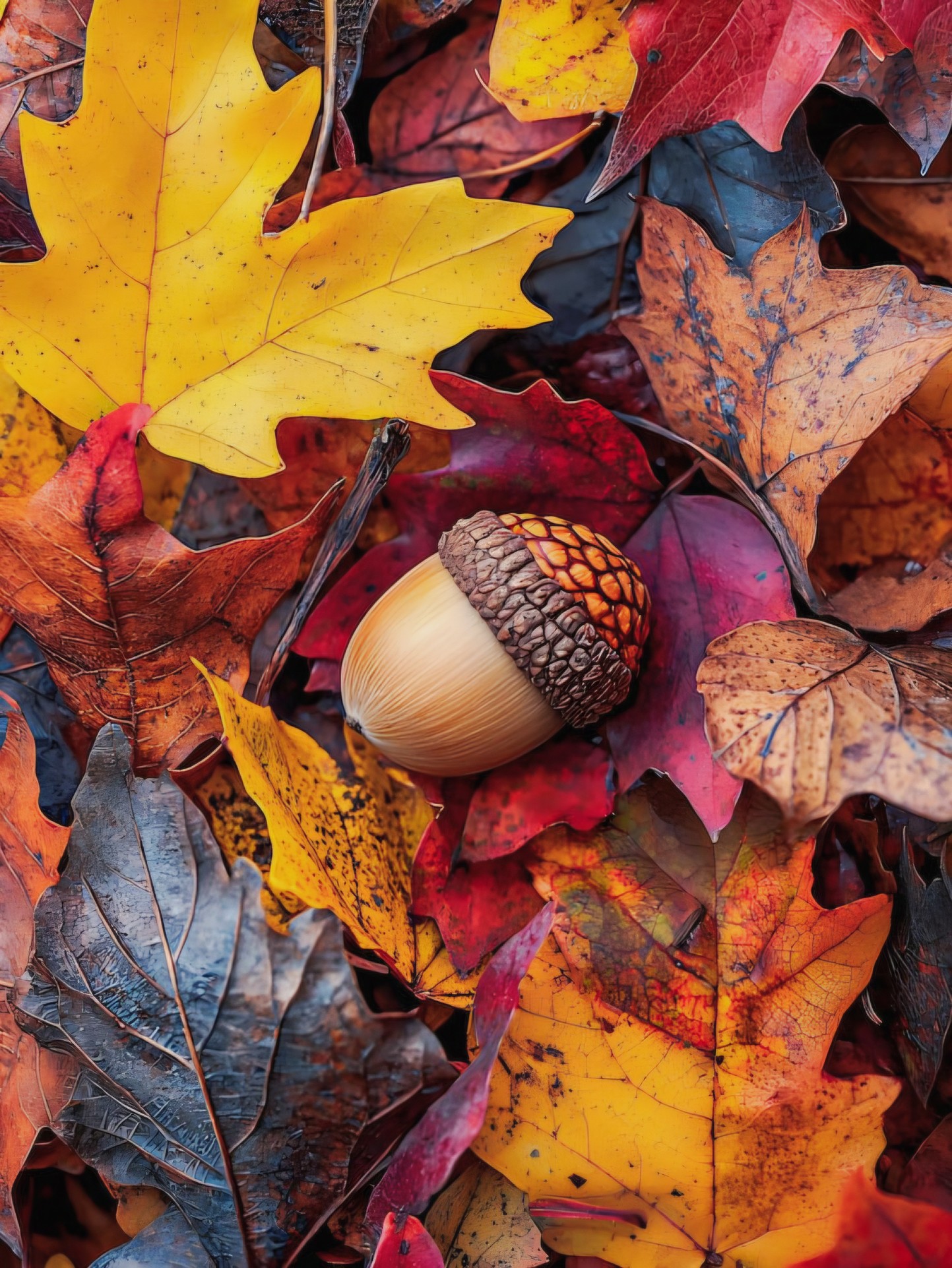 ACORN AMONG AUTUMN LEAVES