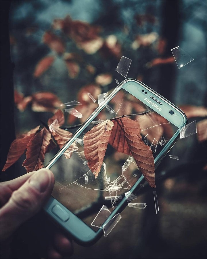 Broken glass, Leaf, Samsung
