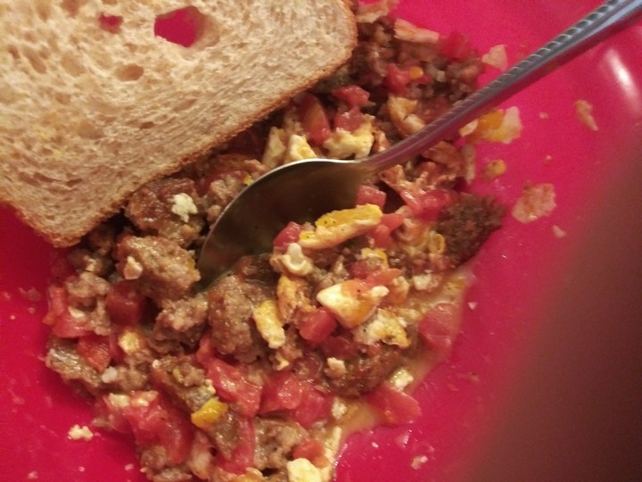 eggs sausage and hot tomatoes