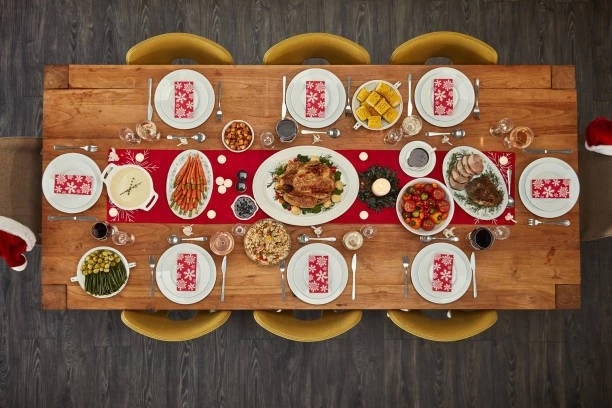 table set for Christmas dinner