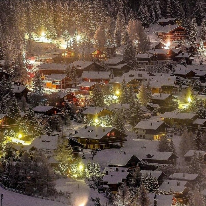 magical winter night in switzerland