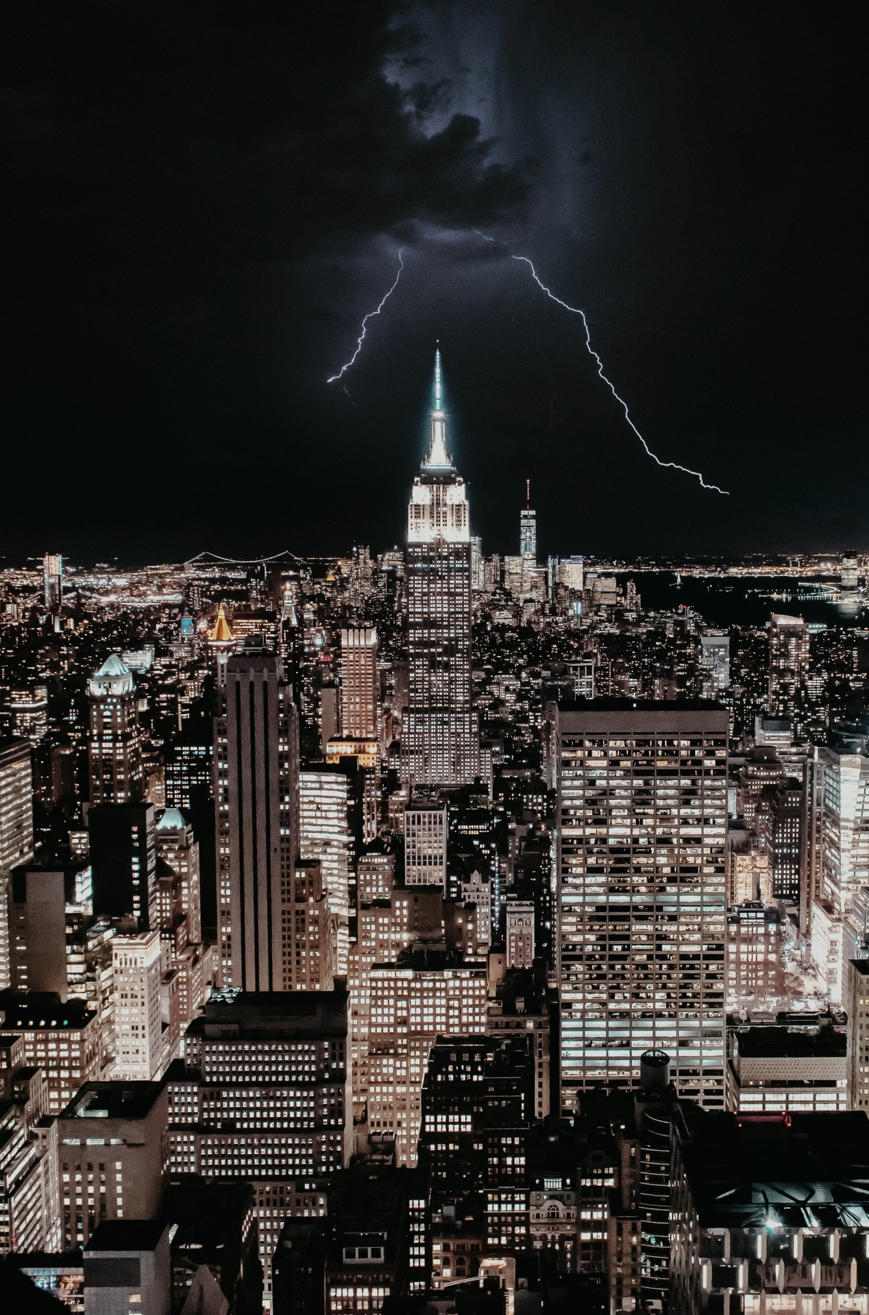 City under lightning
