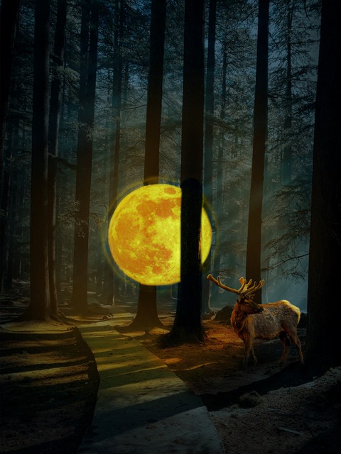 Moon in forest