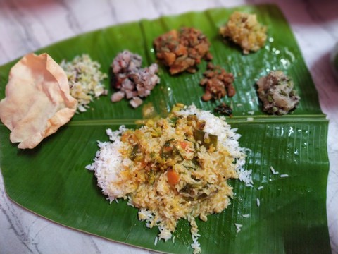 South Indian traditional foods in banana leaf