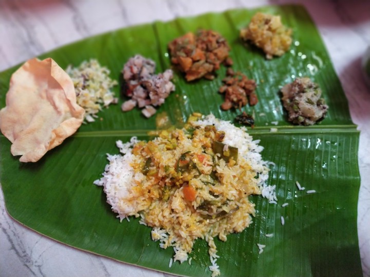 South Indian traditional foods in banana leaf
