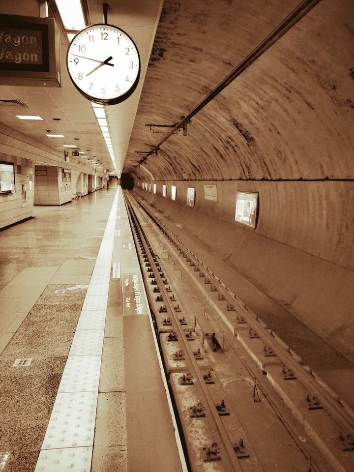 Night time in train station