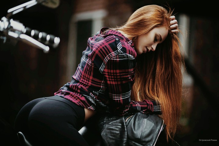 Super Sexy Redhead Model On Motorcycle