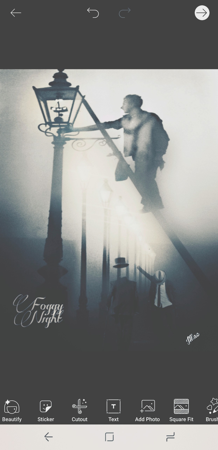 "foggy night" an edit done w/5 different pictures in picsart