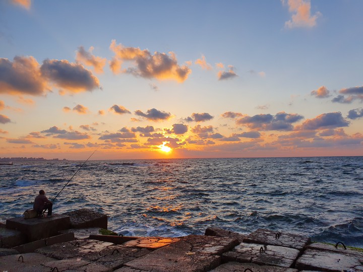 Fishing at sunset