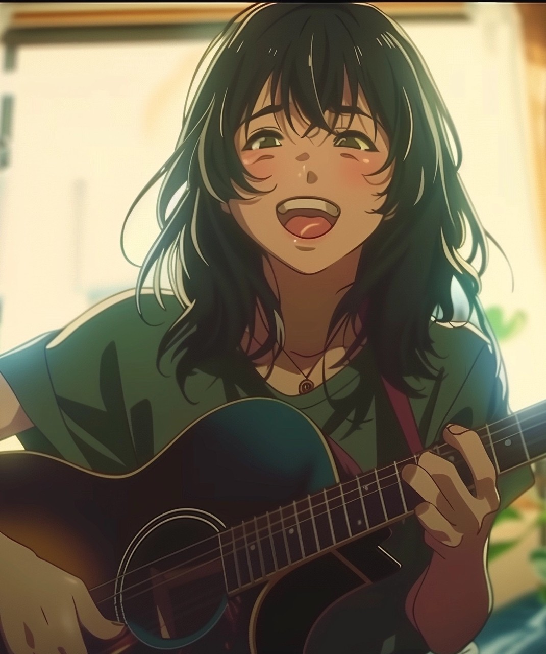 Girl anime playing guitar