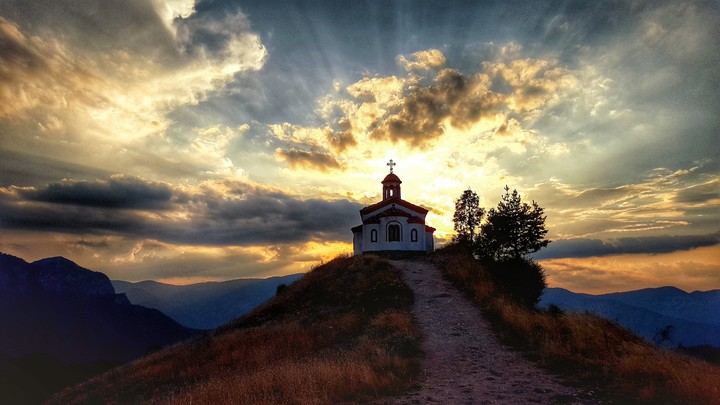 sunset & a church
