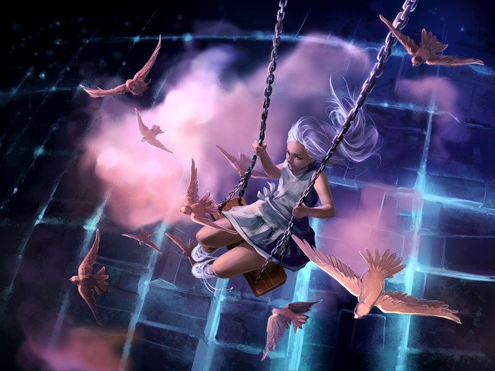 Girl Swings Birds