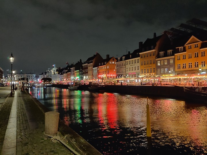 lively Nyhavn, Denmark at night
