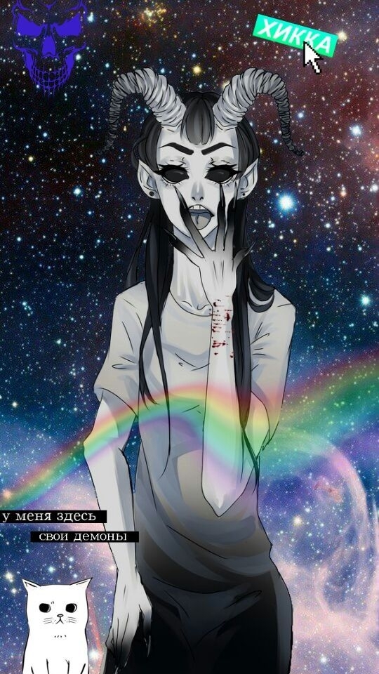 anime devil girl trippy space