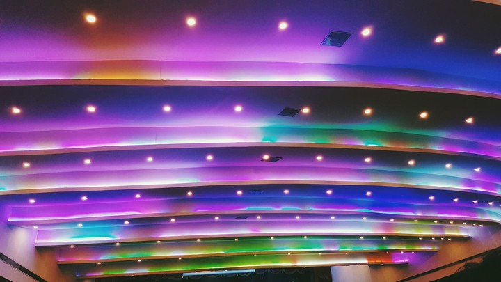 colourful fall ceiling auditorium