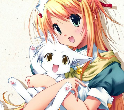 Anime girl with her cat