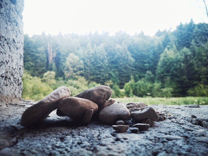 The rocks, forest, abandoned building