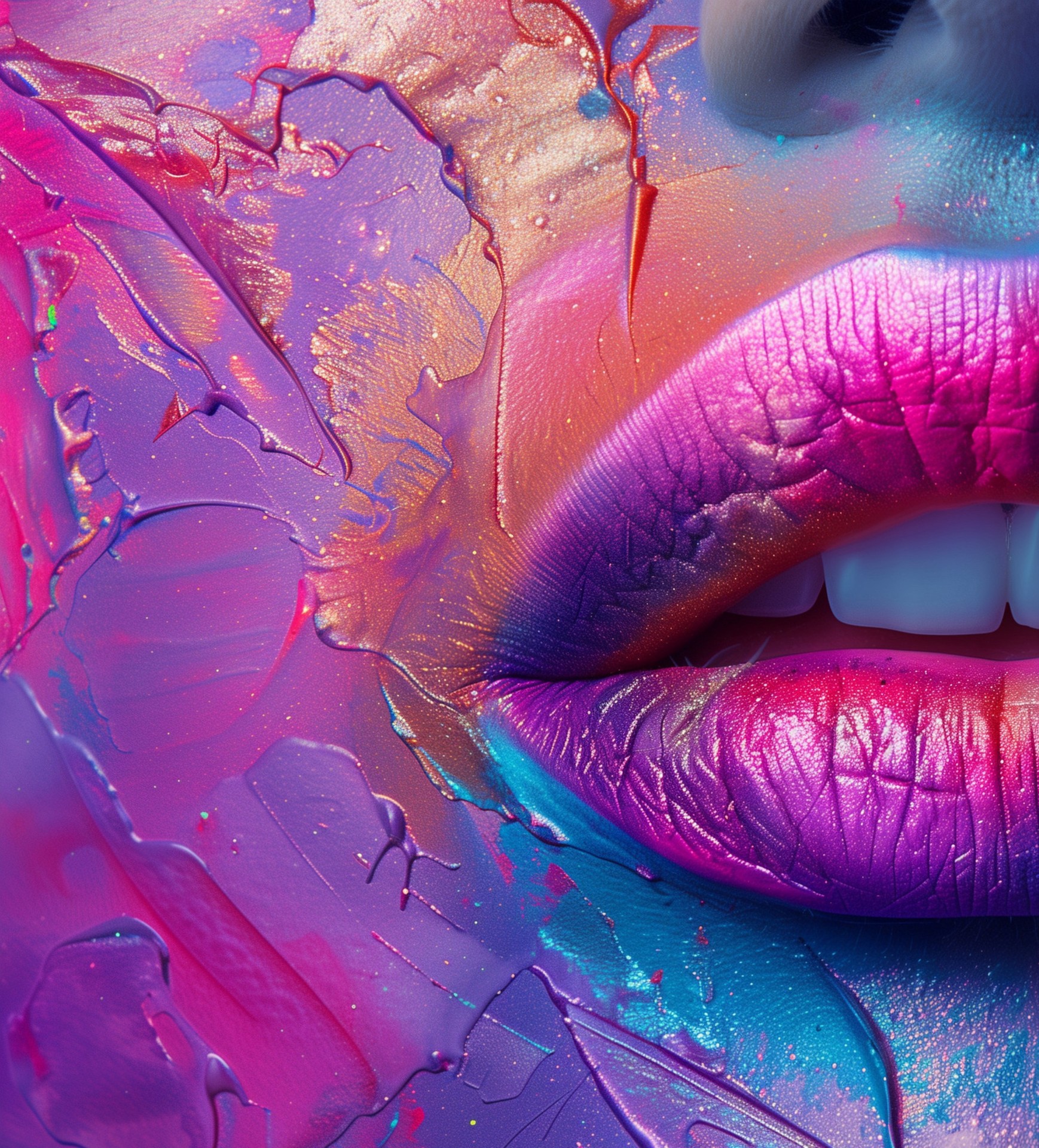 lips emerging through liquid glossy texture wallpaper background