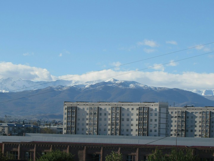 mountain and buildings