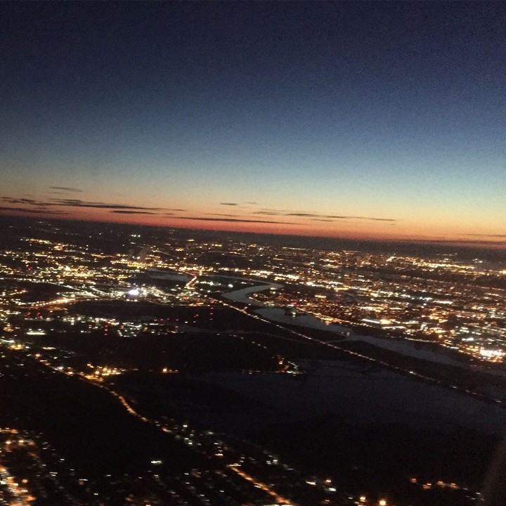 NY  sunset from the air