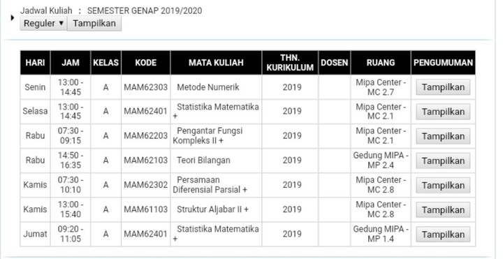 Jadwal Semester Genap 2020
