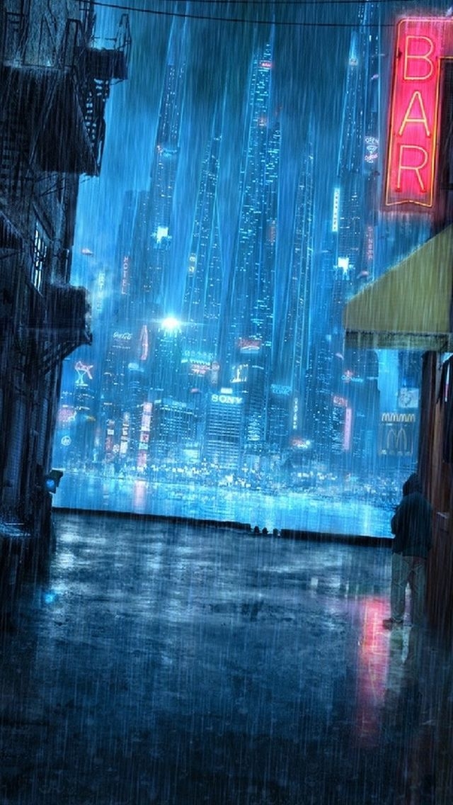 City in rain