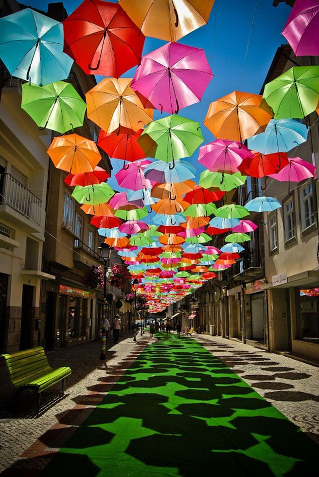 colorful umbrellas over portugal☔♥️