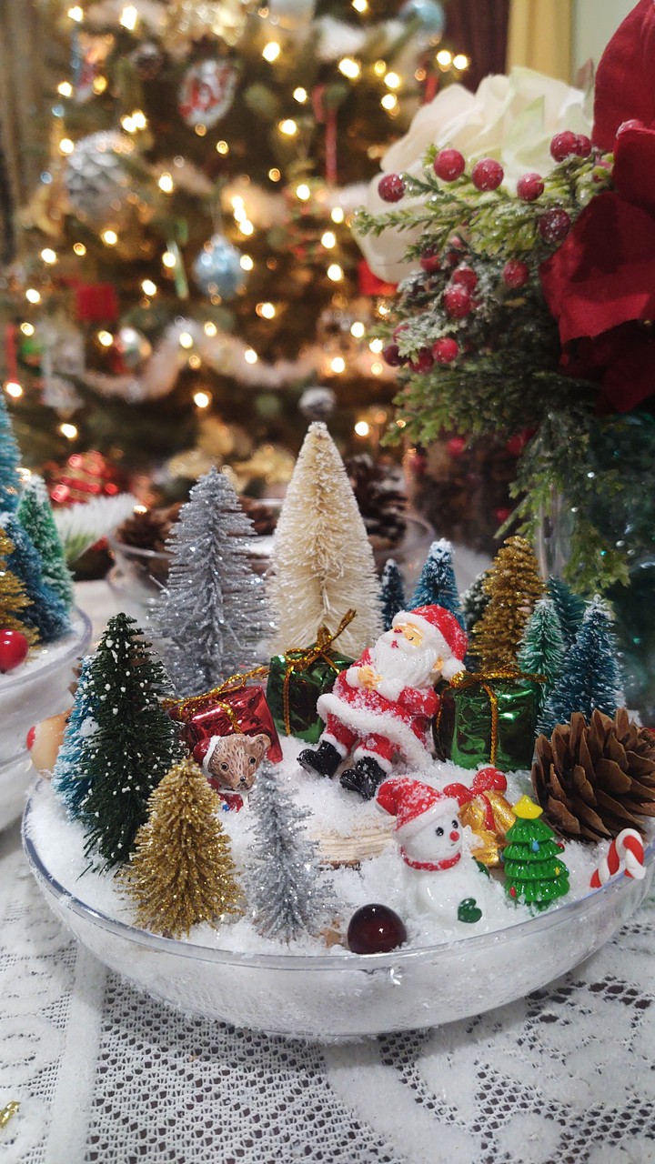 Christmas, Snow, Santa Centerpiece Decor