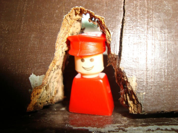 my buddy peeping through a hole...