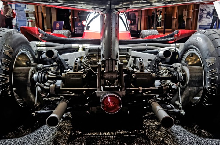Rear view of the intricacies of classic Grand Prix Race Car